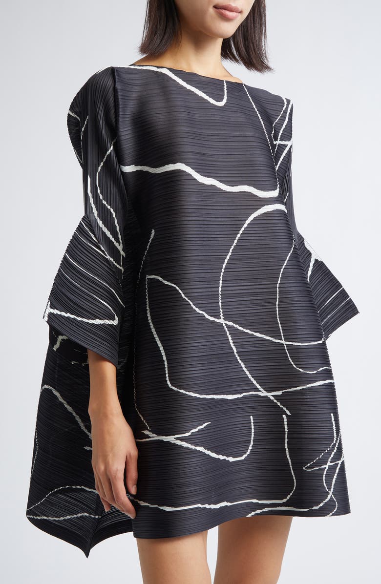 Pleats Please Issey Miyake Pause Print Pleated Dress, Alternate, color, Black