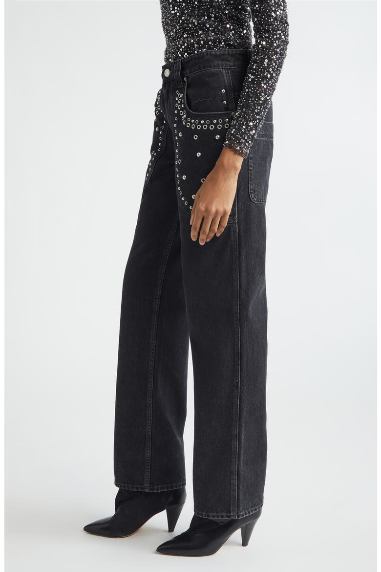 Silka Studded Straight Leg Jeans, Alternate, color, FADED BLACK