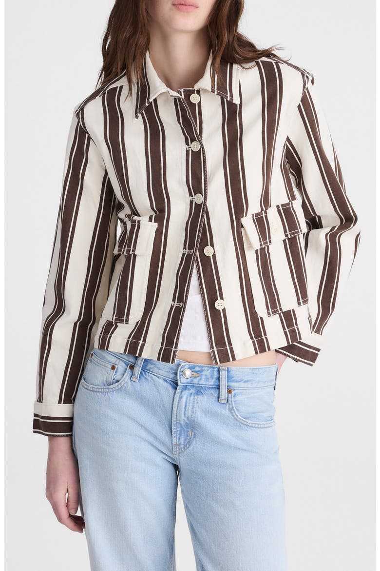 Stripe Crop Jacket, Main, color, DARK BROWN STRIPE