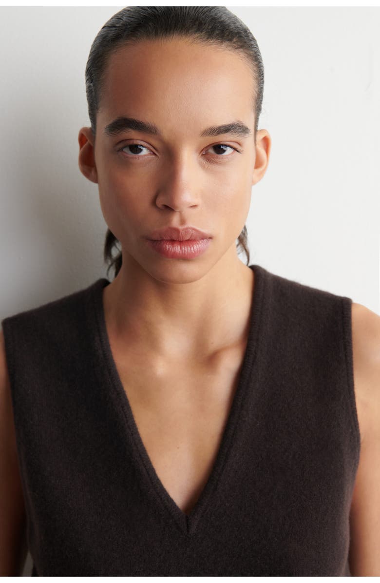 COS Wool V-Neck Tunic Vest, Alternate, color, Brown