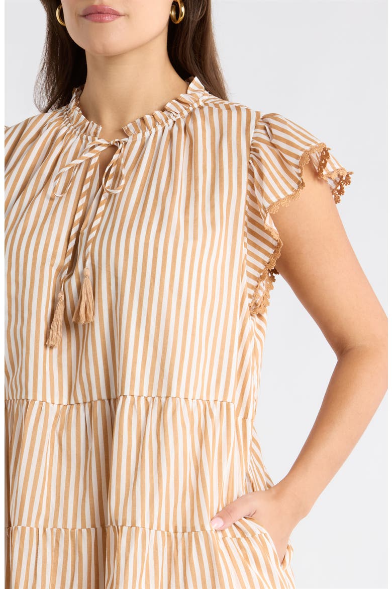 Dream State Striped Yodi Cotton Shift Minidress, Alternate, color, TAUPE-MULTI