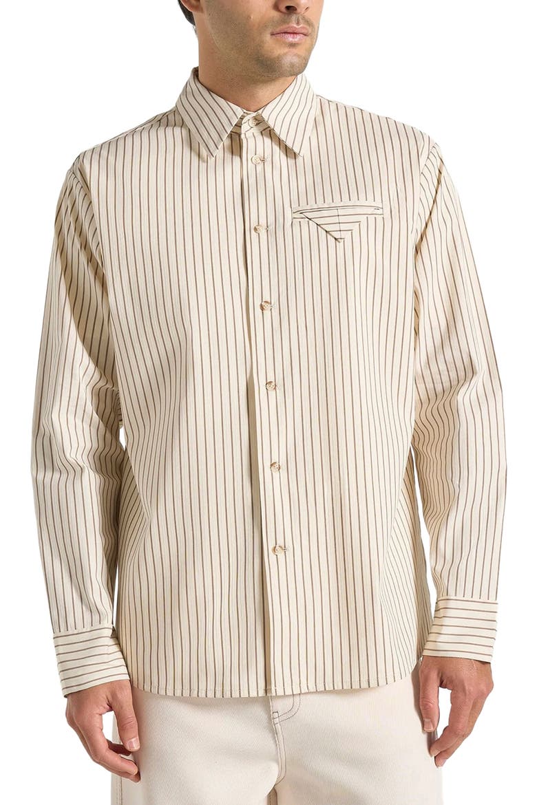Ronnie Unisex Pinstripe Long Sleeve Shirt, Alternate, color, Beige