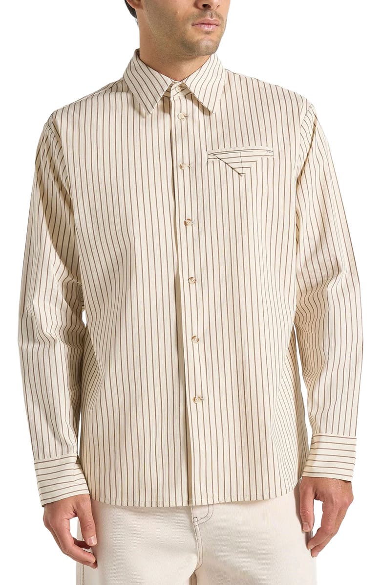 Manière De Voir Ronnie Unisex Pinstripe Long Sleeve Shirt, Alternate, color, Beige
