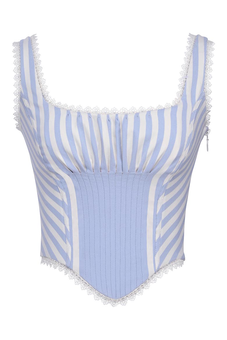 Petra Lace Trim Pintuck Corset Top, Alternate, color, STRIPE BLUE