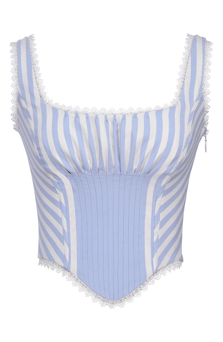 HOUSE OF CB Petra Lace Trim Pintuck Corset Top, Alternate, color, Stripe Blue