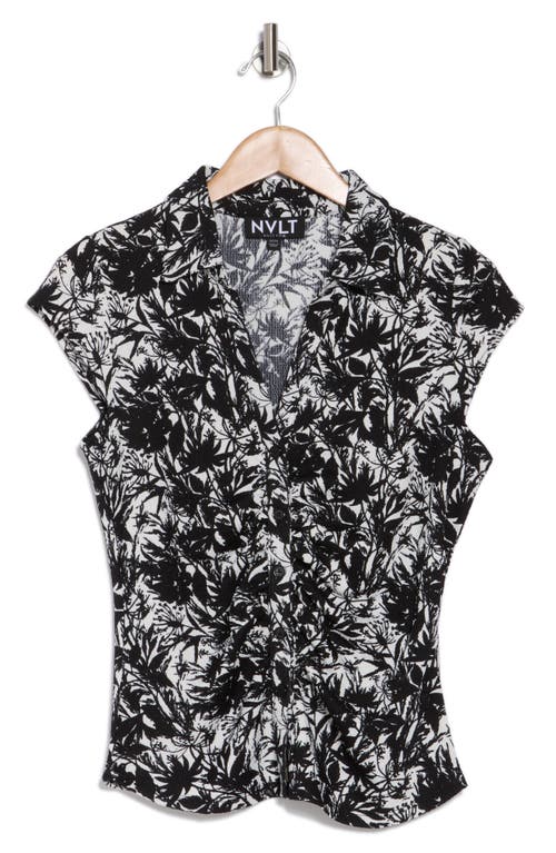 Nvlt Cap Sleeve Ruched Button Front Top In Black
