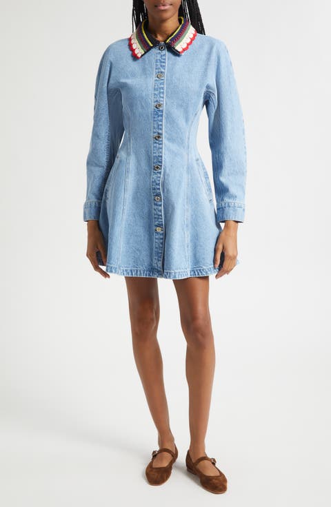 Collared Long Sleeve Denim Minidress