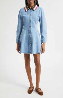 Collared Long Sleeve Denim Minidress