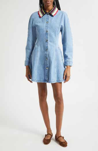 Collared Long Sleeve Denim Minidress