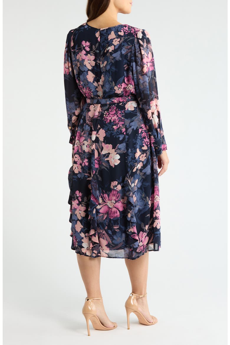 Floral Belted Long Sleeve Dress, Alternate, color, NAVY PERI ROSE