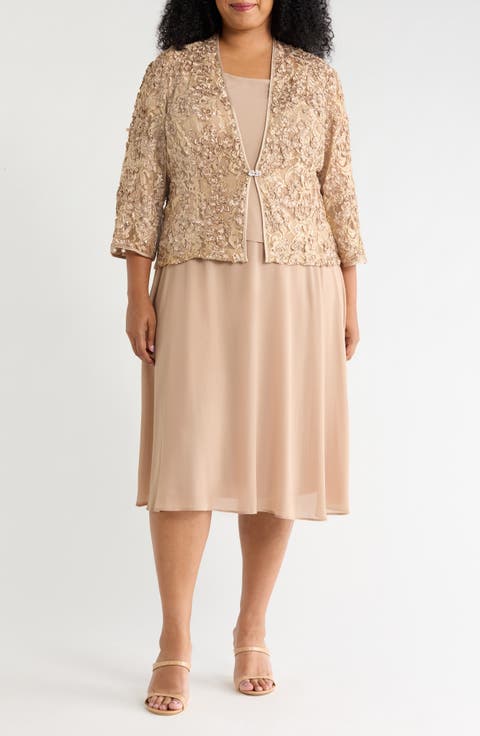 Sequin Lace Jacket & Sleeveless Dress Set