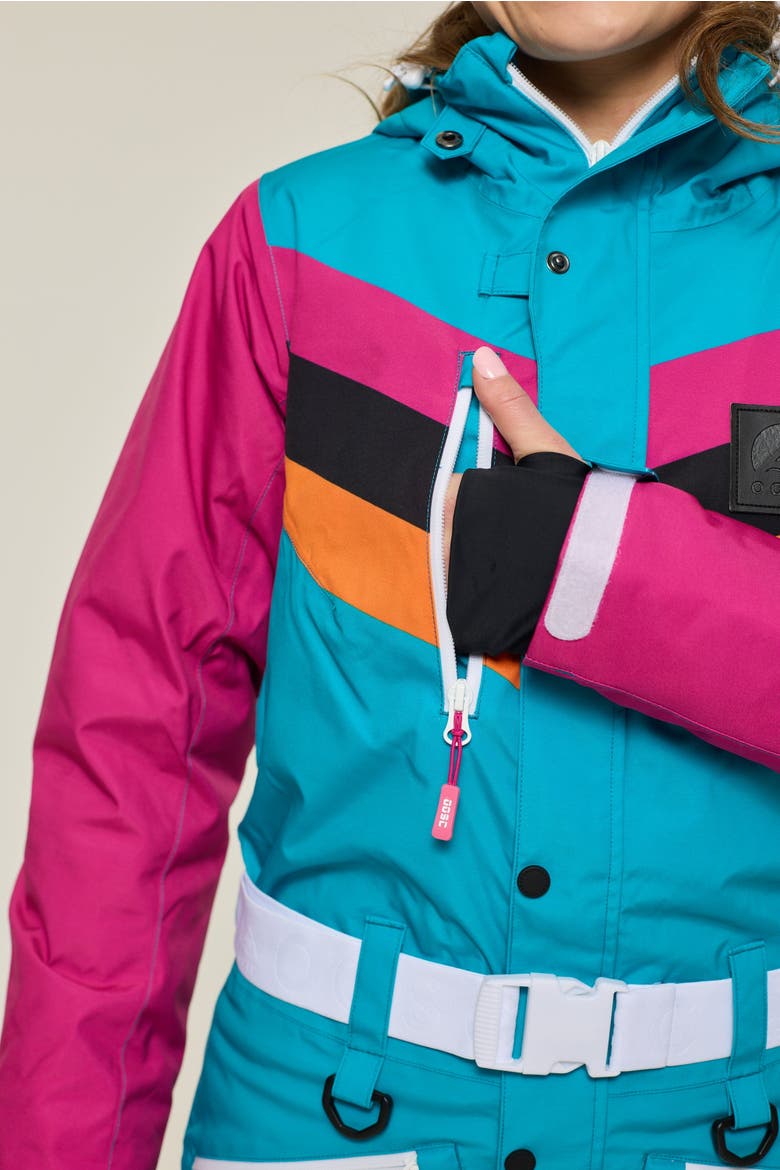 Exodus Shaped Women's Ski Suit, Alternate, color, Teal and scarlet