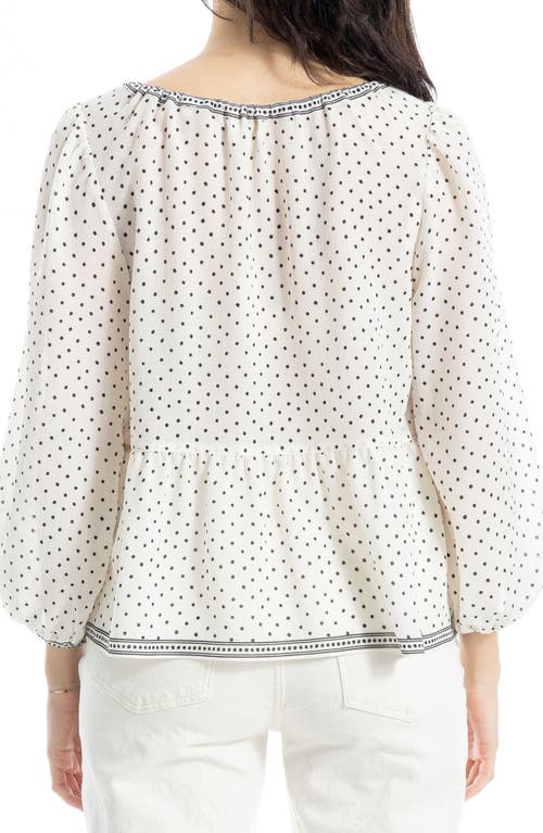 Max Studio Polka Dot Tie Neck Top In Ecru/black Hand Drawn Dot