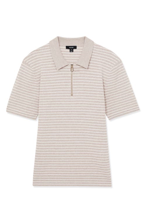Reiss Fallow Half Zip Stripe Knitted Polo Shirt In Oatmeal Melange