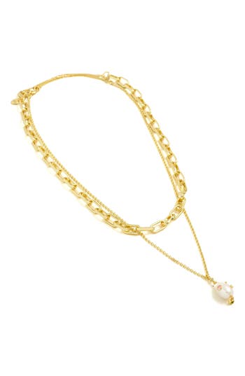 Shop Madewell Set Of 2 Studded Freshwater Pearl Necklaces In Woodrose