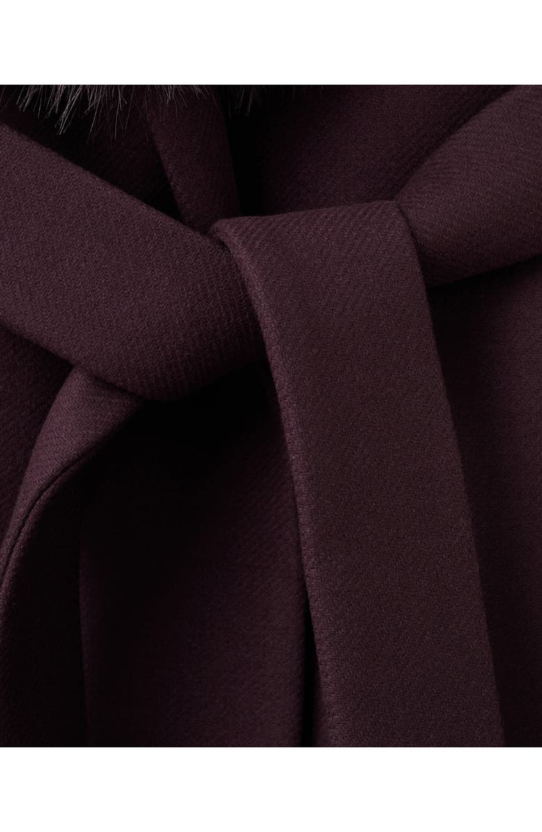 MANGO Manteco Belted Longline Trench Coat with Removable Faux Fur Collar, Alternate, color, Maroon