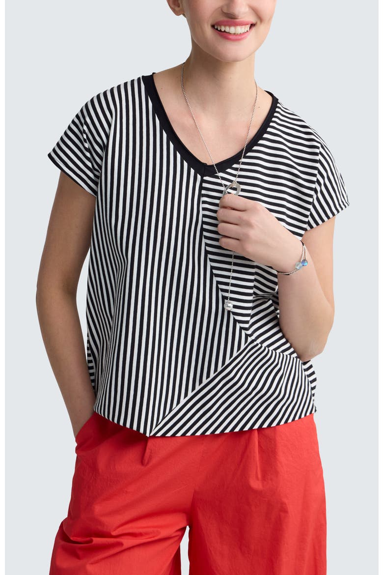 Vanya Striped V-Neck Top, Main, color, Black Strip