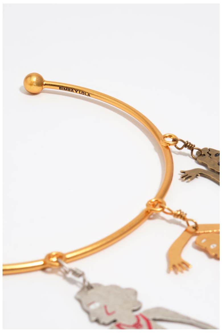 Choker Necklace With Tricolor Metal Silhouettes, Alternate, color, GOLD