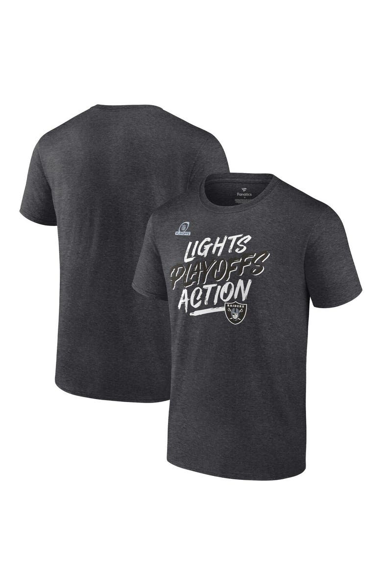 FANATICS Men's Fanatics Branded Heathered Charcoal Las Vegas Raiders 2021 NFL Playoffs Bound Lights Action T-Shirt, Main, color, 