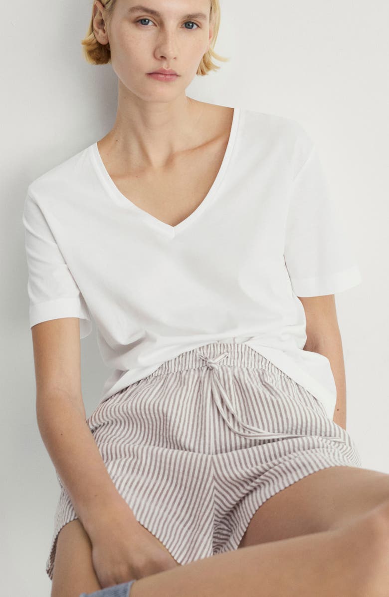 MANGO Mixed Media Cotton Short Pajamas, Alternate, color, Medium Brown