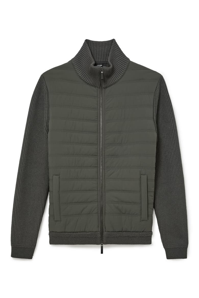 Townsend Hybrid Quilted & Rib Zip Jacket, Alternate, color, ARMY GREEN