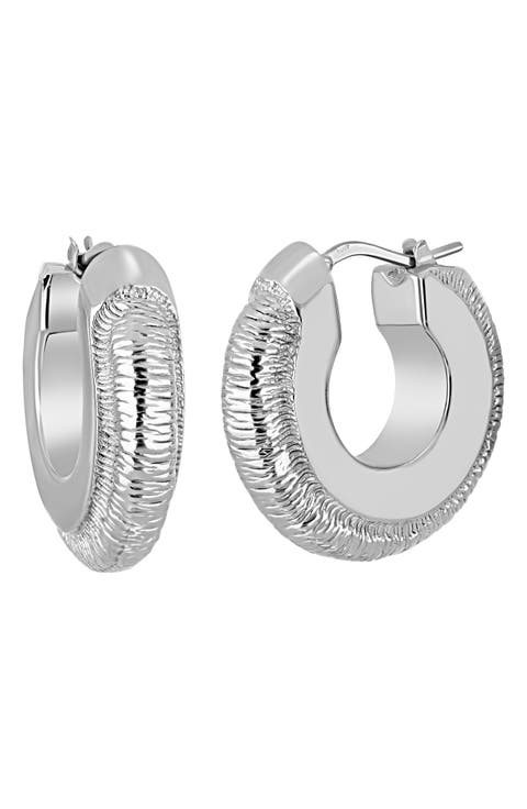 14k Gold Textured Hoop Earrings