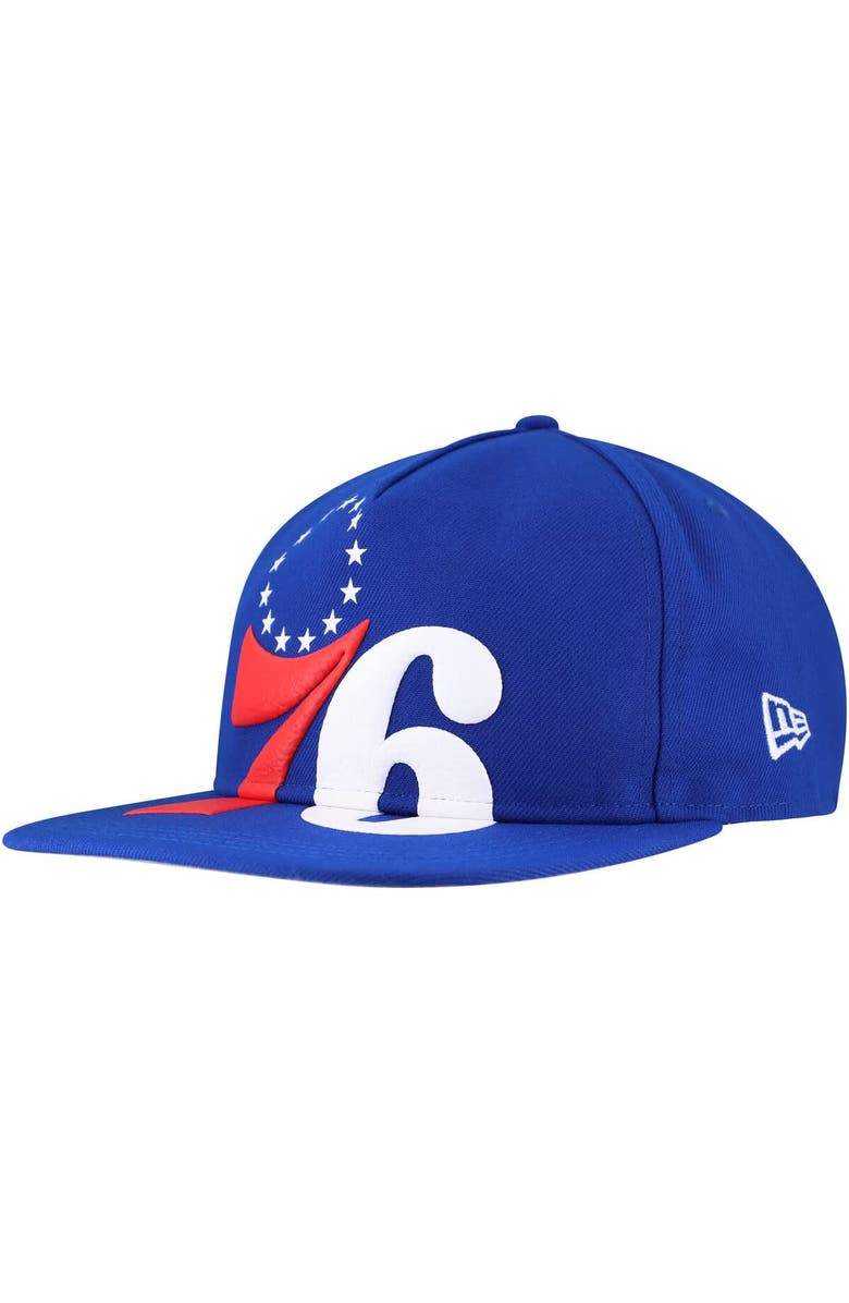 New Era Men's New Era Royal Philadelphia 76ers Oversized Puff Print Logo Golfer Snapback Hat, Main, color, Royal