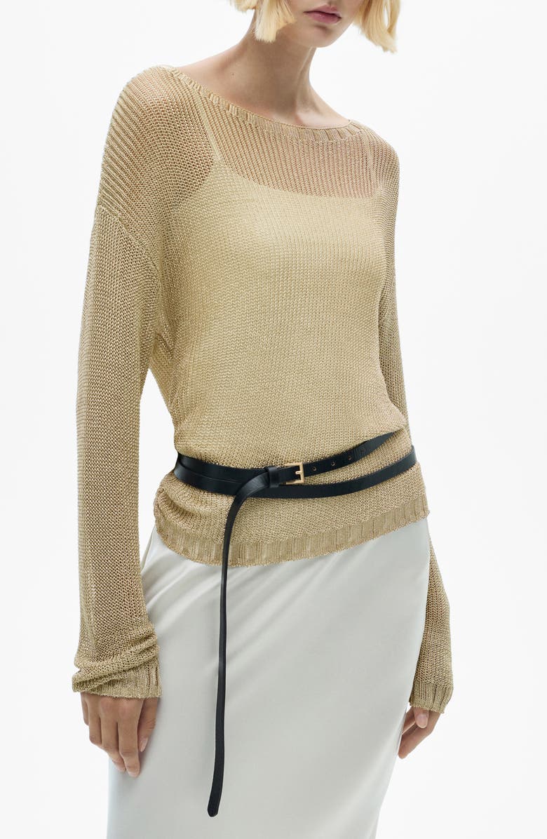 MANGO Metallic Open Stitch Sweater, Main, color,
