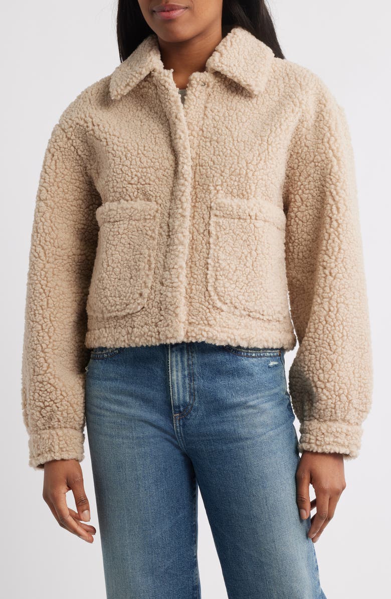 Lucky Brand Patch Pocket Faux Fur Crop Jacket, Main, color, Oatmeal