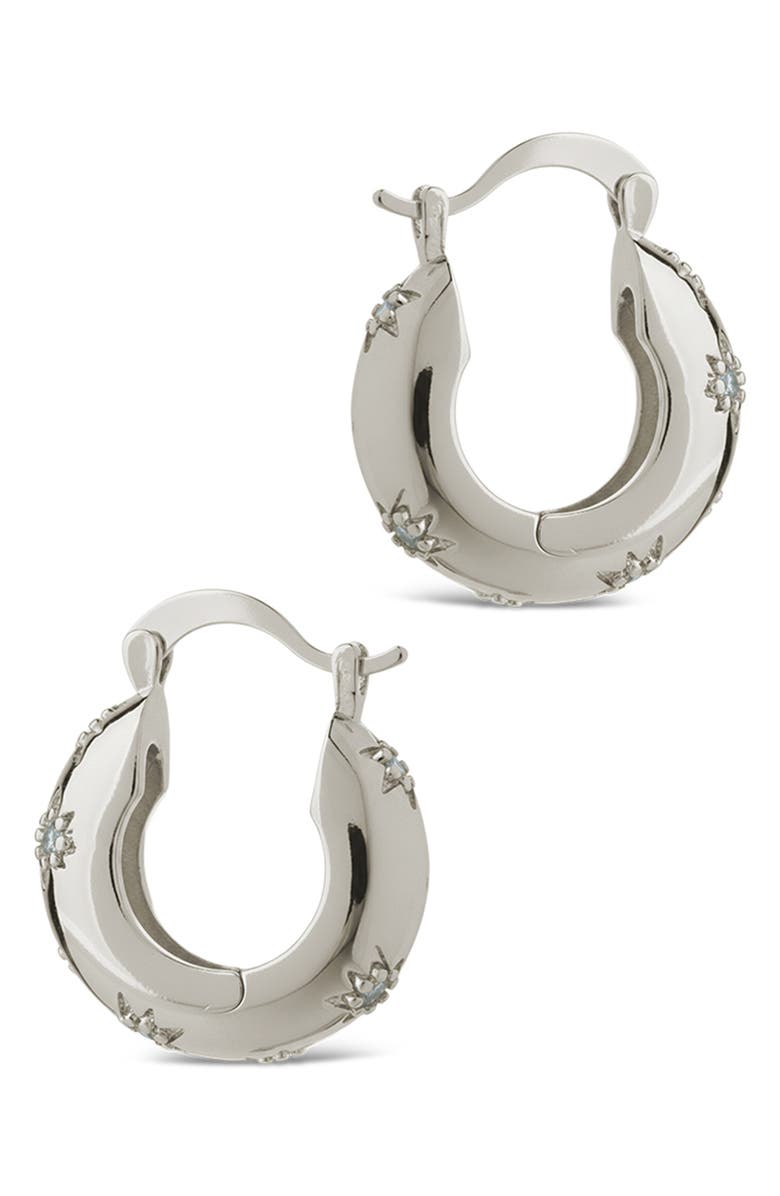 Sterling Forever Charleigh Cubic Zirconia Starburst Hoop Earrings, Alternate, color, Silver