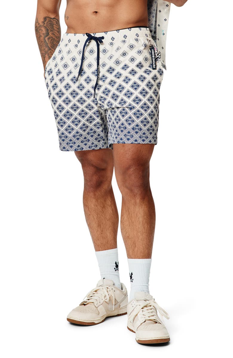 Psycho Bunny Tobias Geo Print 6-Inch Swim Trunks, Alternate, color, 
