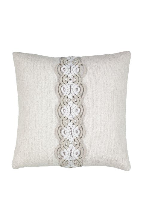Distinct Oyster Hand Macrame & Chenille Indoor & Outdoor Woven Accent Pillow