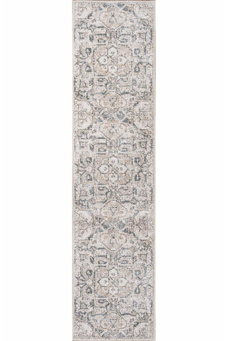 Edith Distressed Medallion Low-Pile Machine-Washable Area Rug, Main, color, Cream/Light Gray