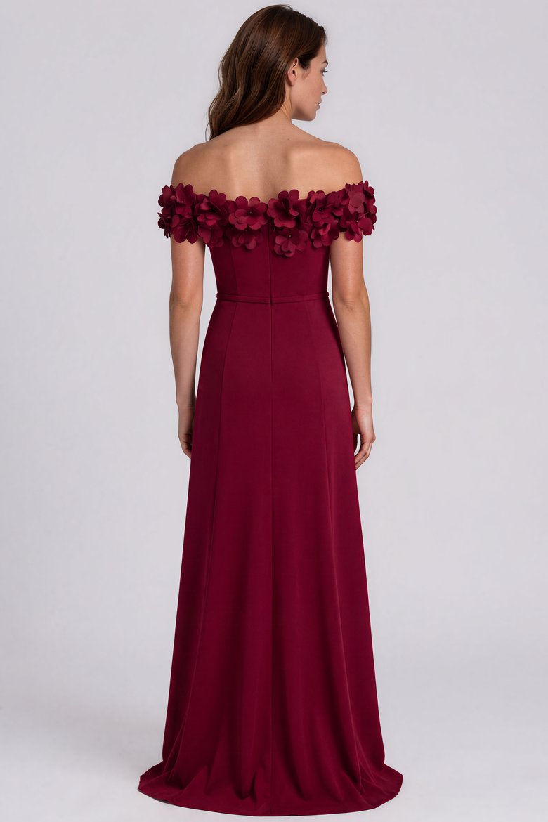 Off The Shoulder Crepe Gown, Alternate, color, Garnet