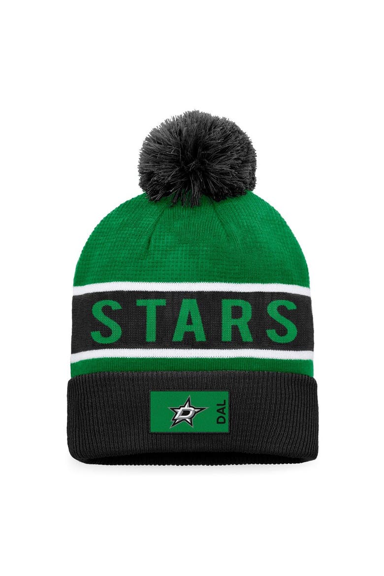 Men's Fanatics Branded Black/Kelly Green Dallas Stars Authentic Pro Rink Cuffed Knit Hat with Pom, Main, color, Black