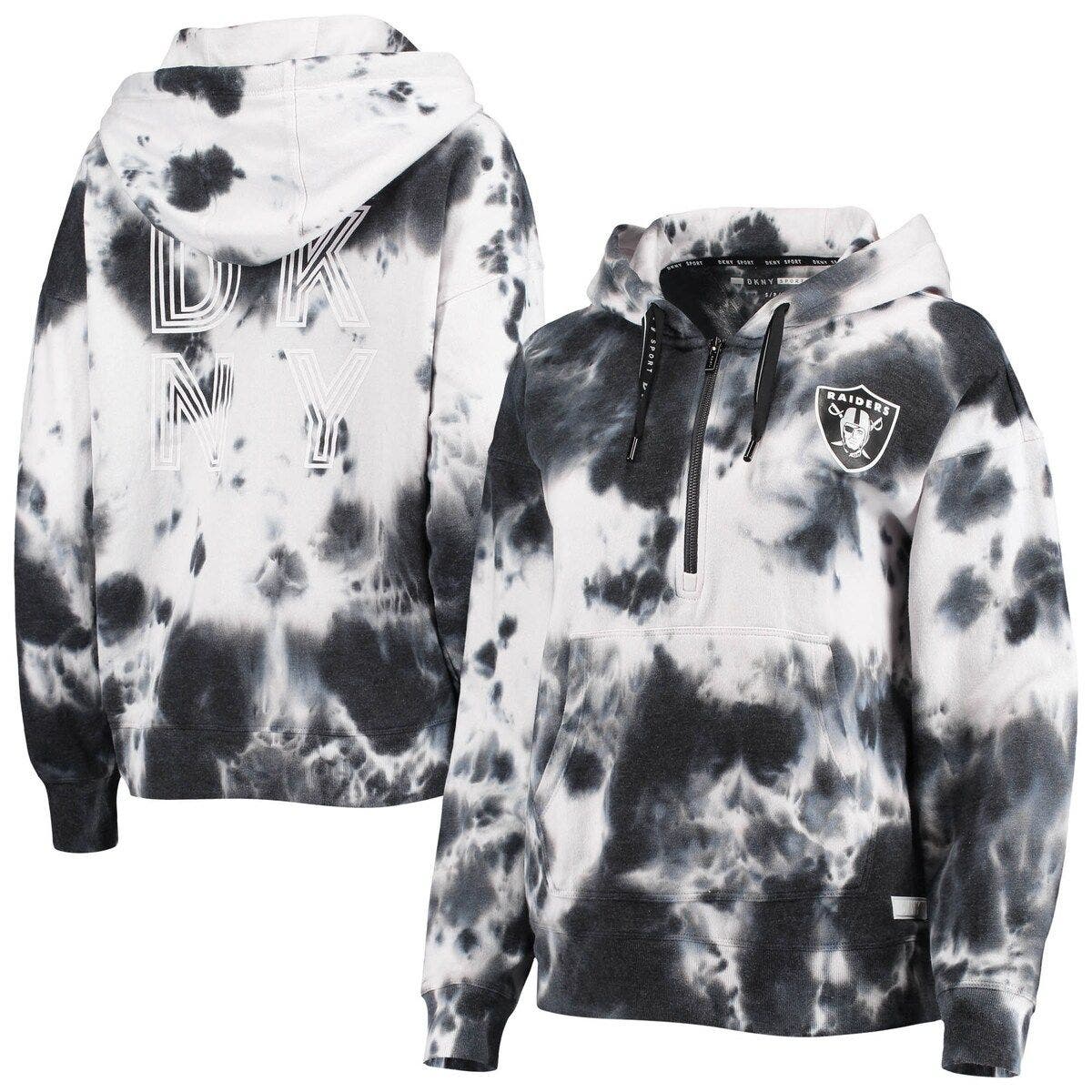 Dkny Sport White/black Las Vegas Raiders Dakota Oversized Tie-dye Half-zip Hoodie