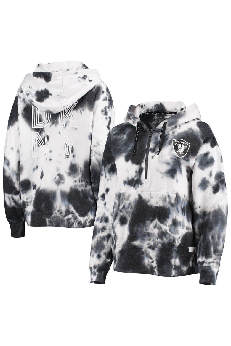 Women's DKNY Sport White/Black Las Vegas Raiders Dakota Oversized Tie-Dye Half-Zip Hoodie, Main, color, White
