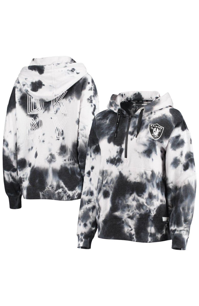 DKNY SPORT Women's DKNY Sport White/Black Las Vegas Raiders Dakota Oversized Tie-Dye Half-Zip Hoodie, Main, color, White