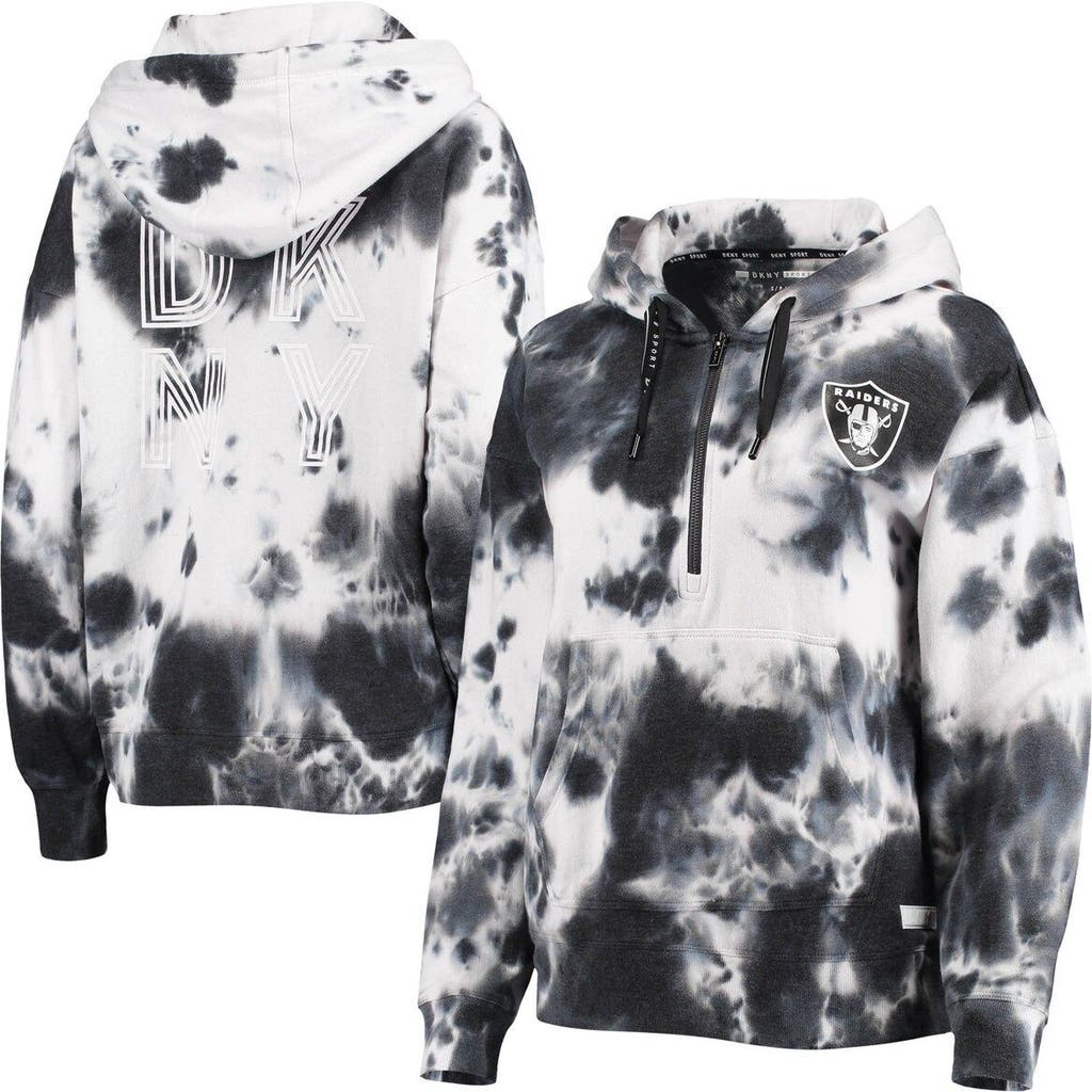 Dkny Sport White/black Las Vegas Raiders Dakota Oversized Tie-dye Half-zip Hoodie