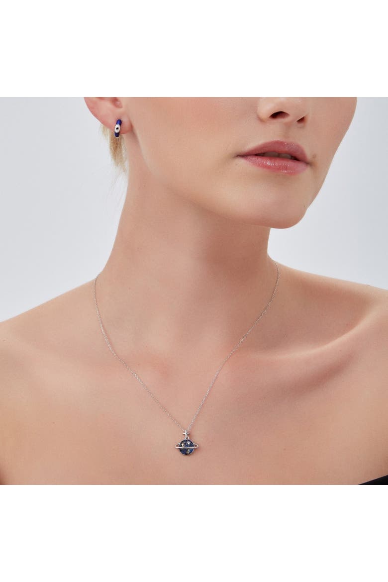 Blue Saturn Jewelled Sterling Silver Necklace, Alternate, color, Silver