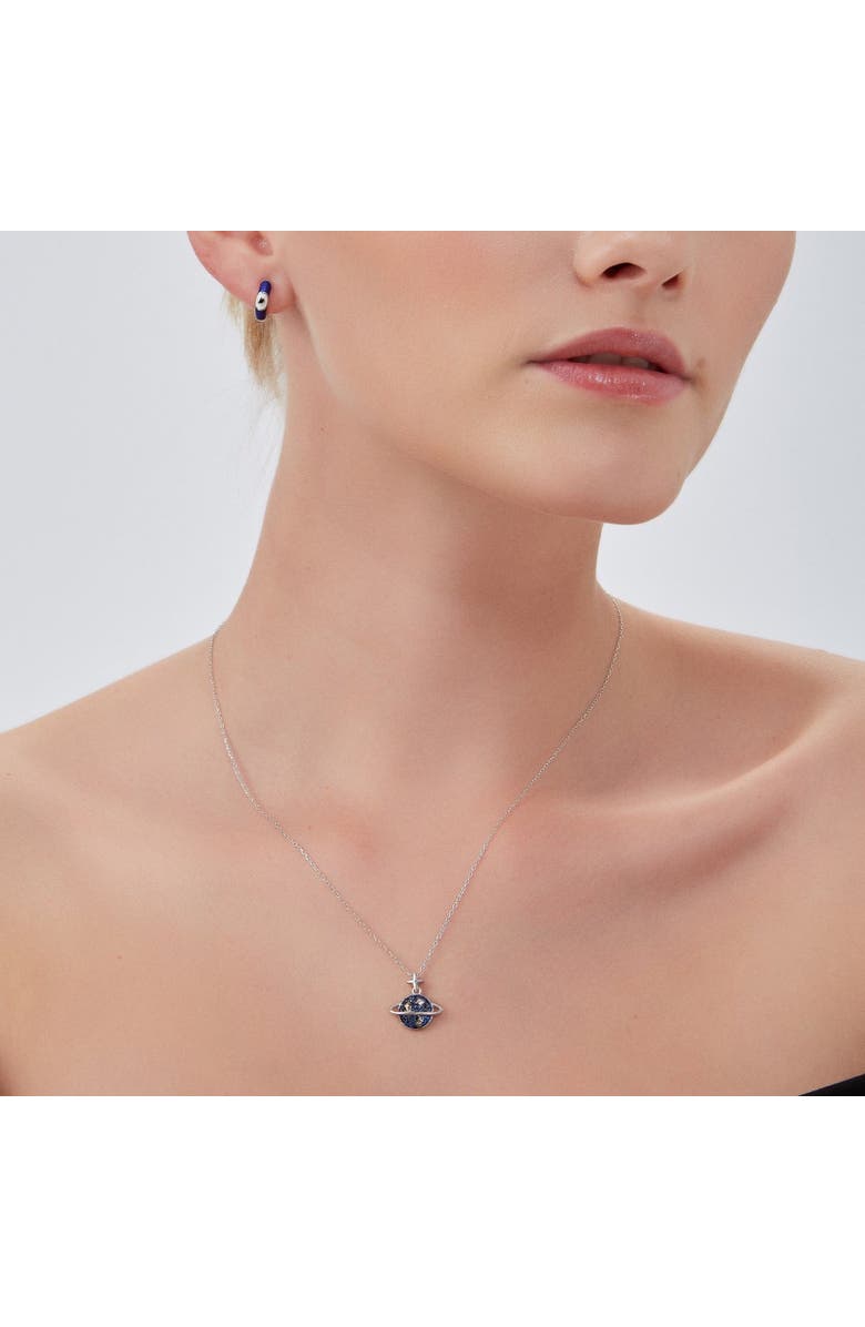 Spero London Blue Saturn Jewelled Sterling Silver Necklace, Alternate, color, Silver