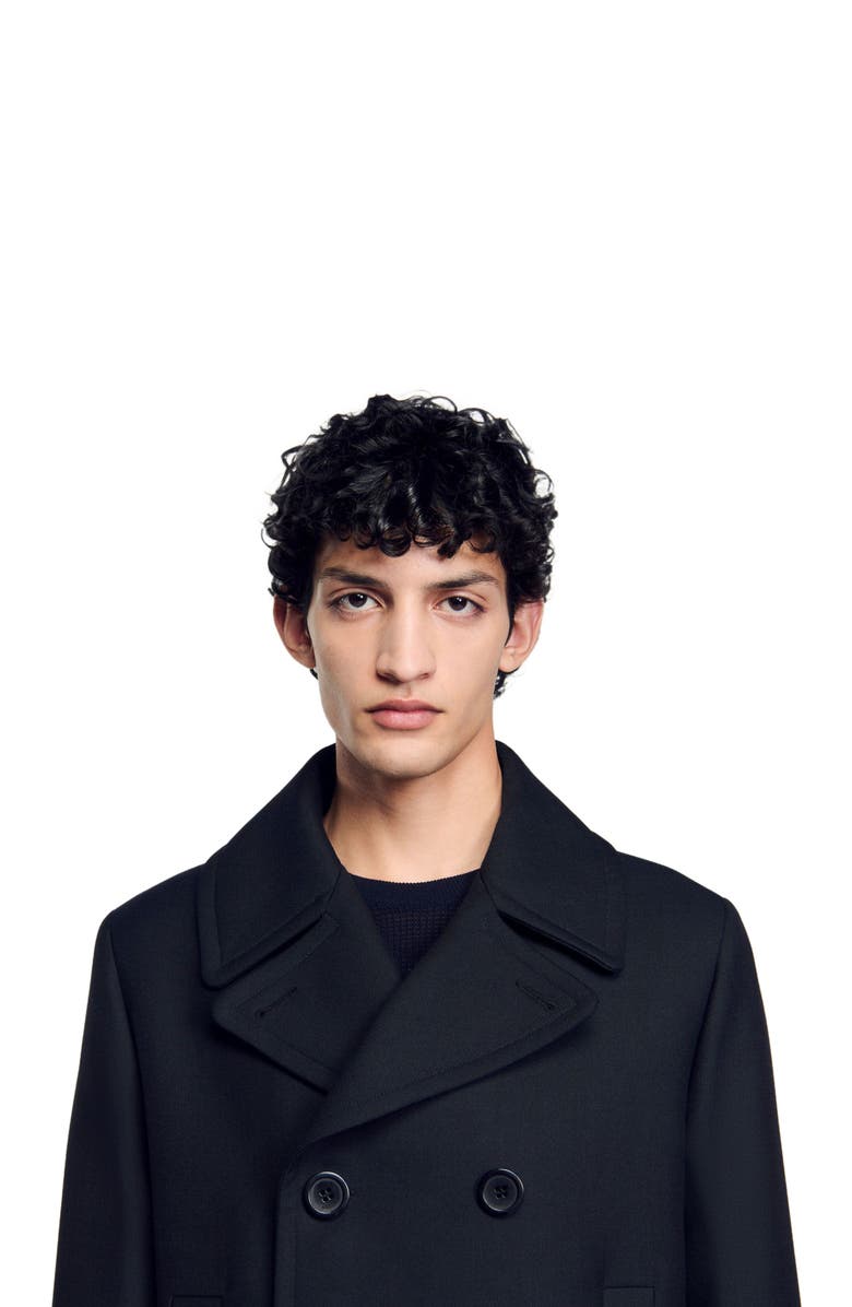 SANDRO Wool blend peacoat, Alternate, color, Navy Blue