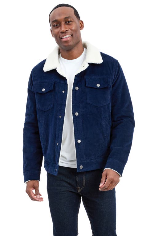 Lucky Brand Faux Shearling Lined Corduroy Trucker Jacket In Blue