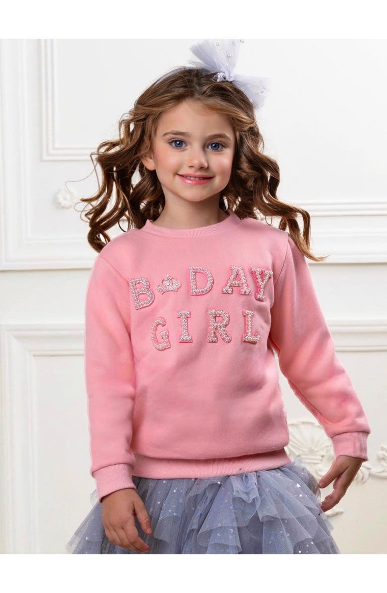 Mia Belle Girls Birthday Girl Princess Pearl Embellished Sweatshirt, Alternate, color, Pink