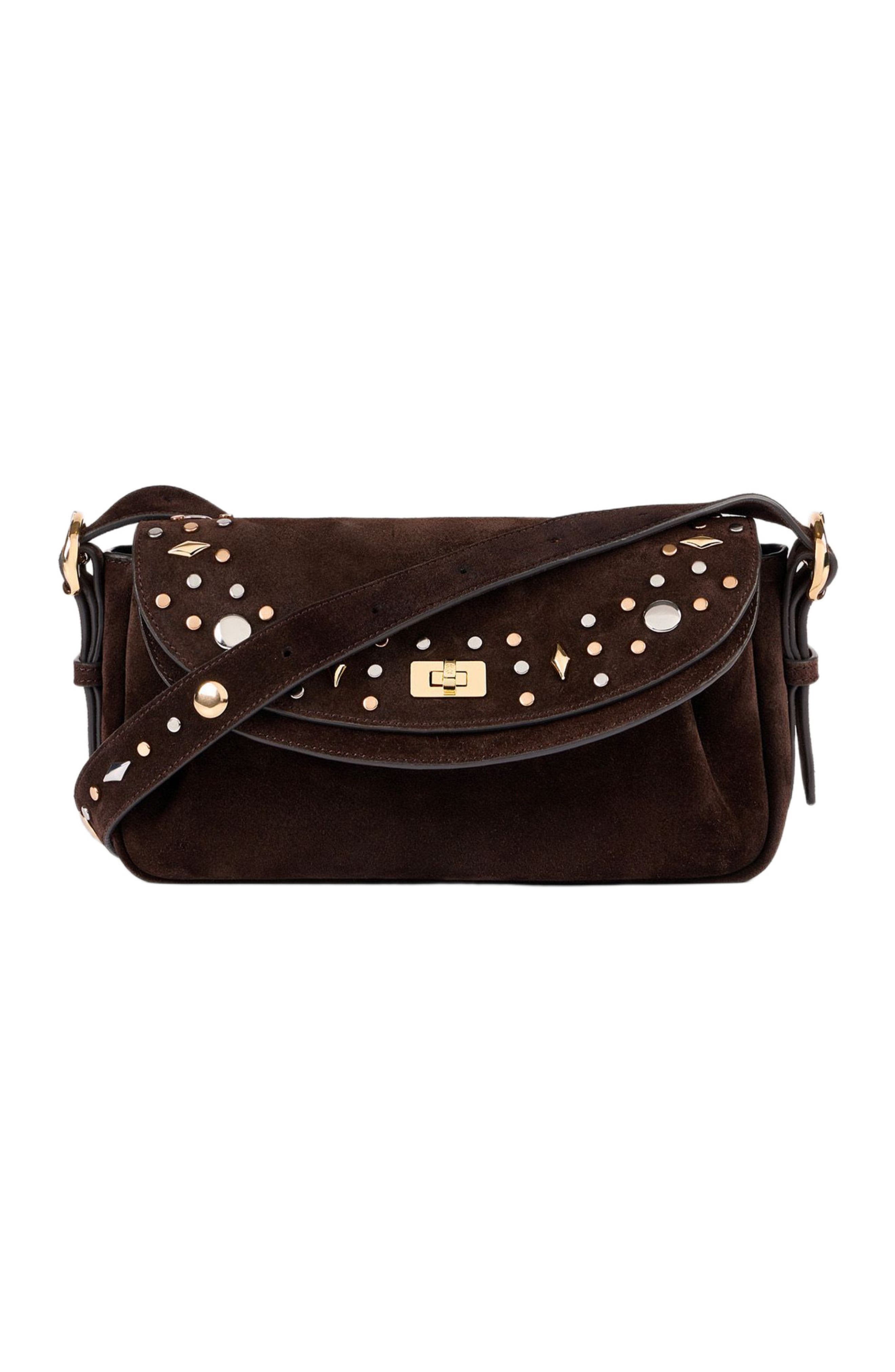 LE MAMBO JANYS studded suede bag, Main, color, Black brown