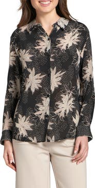 APNY Abstract Print Roll Tab Sleeve Chiffon Button-Up Shirt