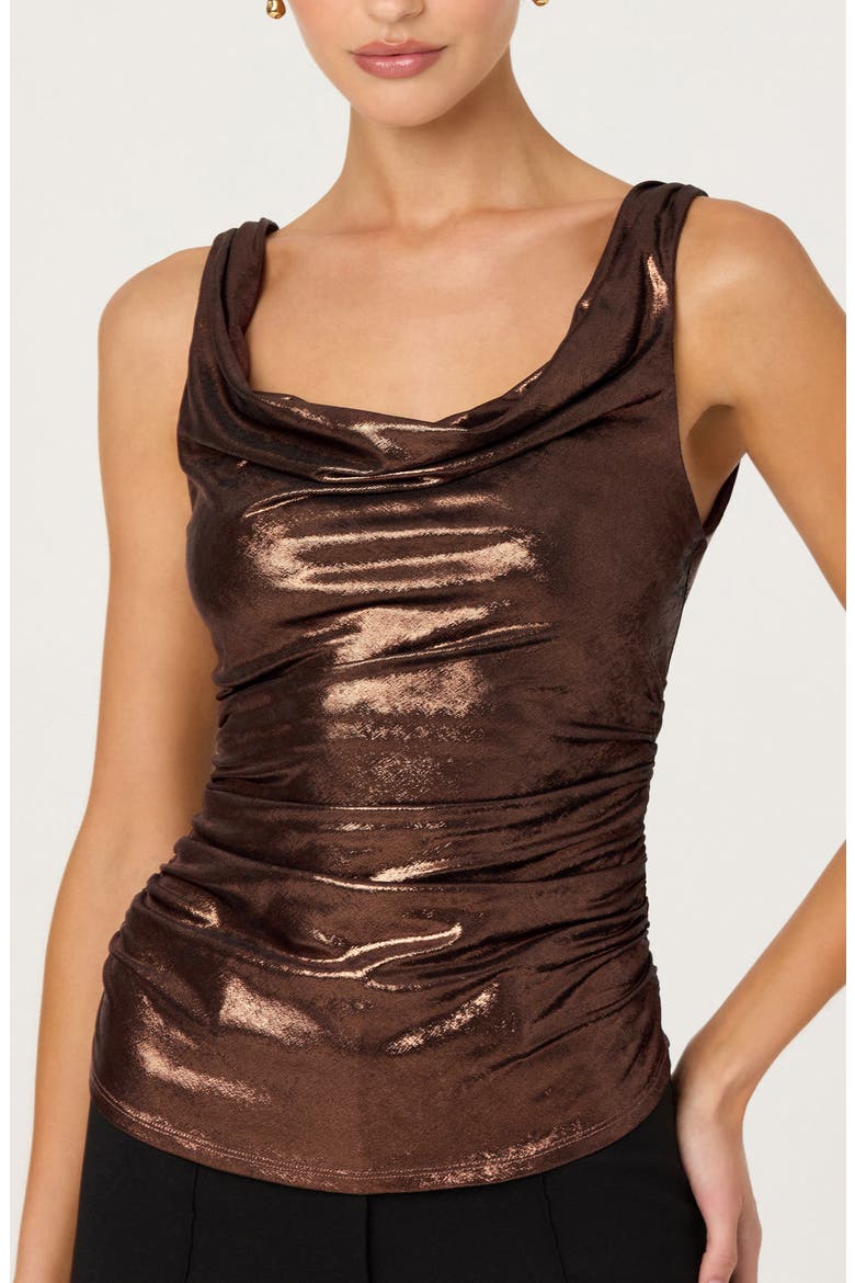 Leanne Metallic Cowl Neck Tank, Alternate, color, BROWN