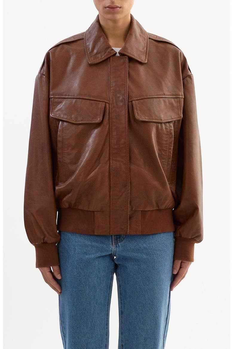TREVANNA | Leather Bomber Jacket, Main, color, Cognac