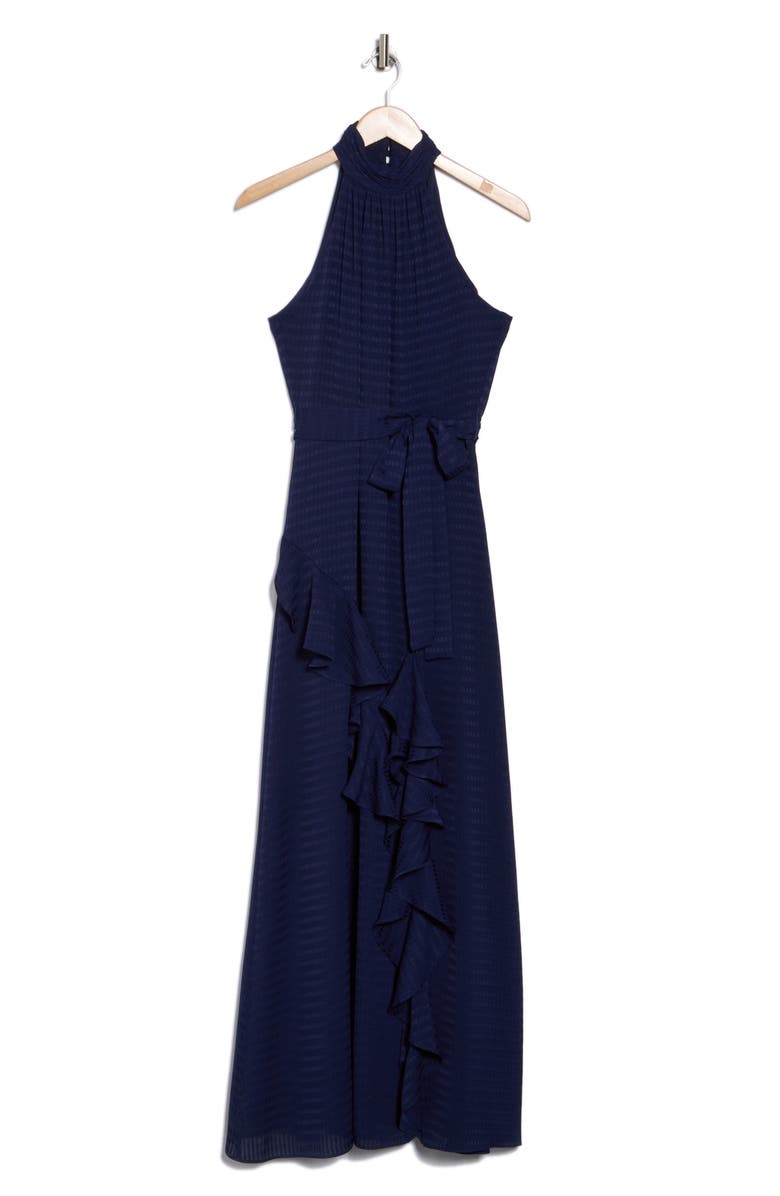 Anne Klein Sleeveless Tie Waist Asymmetric Ruffle Maxi Dress, Alternate, color, 