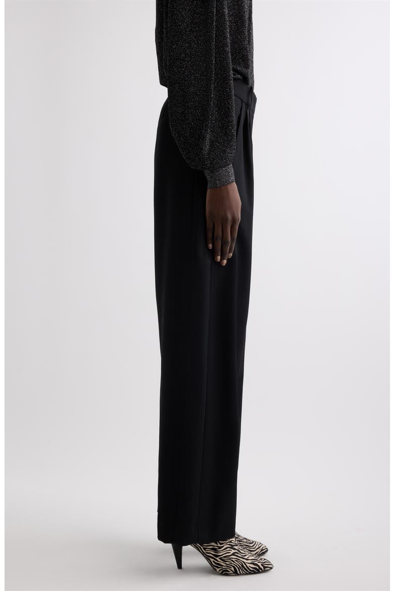 Lyda Pleated Wide Leg Wool Pants, Alternate, color, BLACK